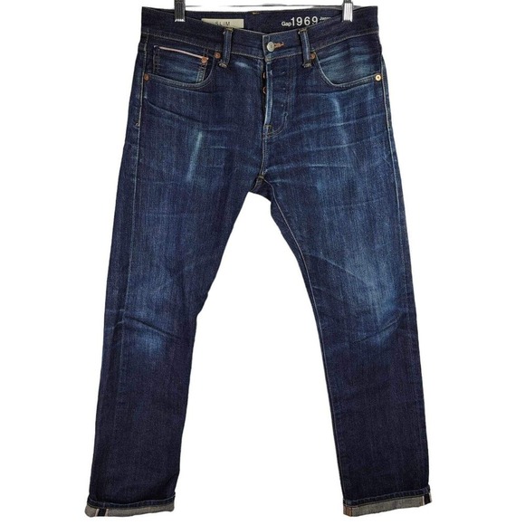 Gap 1969 Japanese Selvedge Jeans Straight Leg Slim Fit Button Fly Mens 31x30 Far - Picture 2 of 16